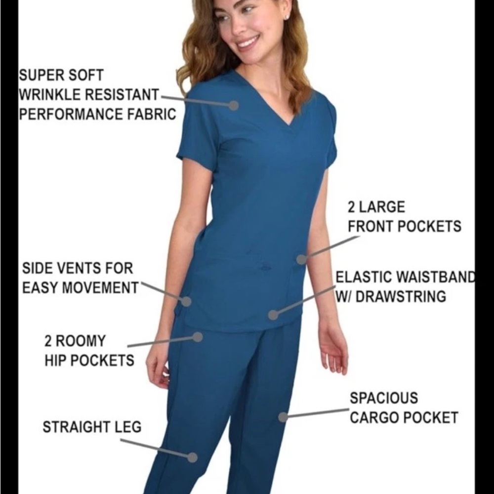 Green Town 4 Flex Women's V-Neck Scrubs 3 Set - Black, Charcoal, Navy - Picture 8 of 12